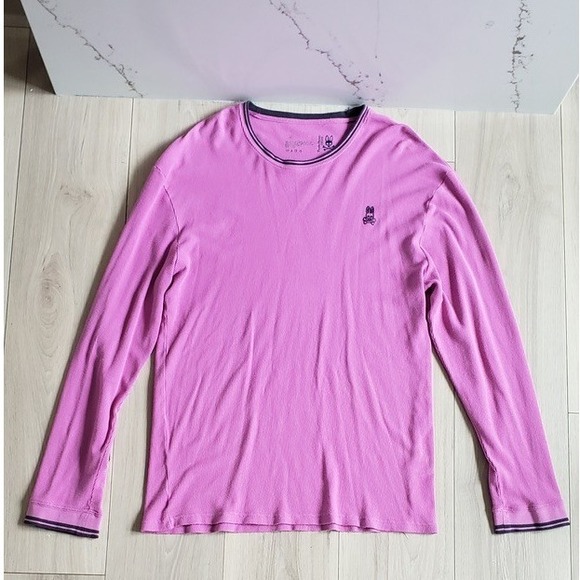 Psycho Bunny Shirt Mens XL Pink Waffle Knit Long Sleeve Crewneck BCAM Logo Tee - Picture 1 of 5